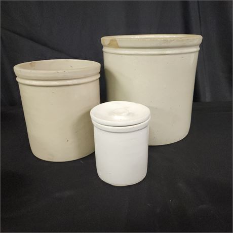 Antique Stoneware Crock Trio