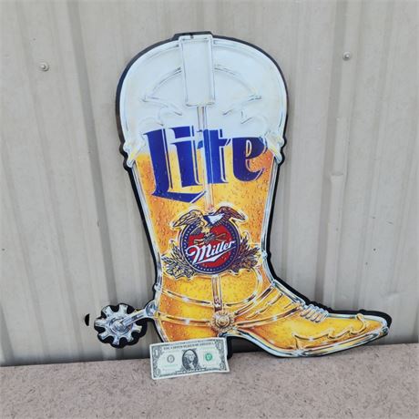 Vintage Metal Miller Lite Boot Sign - 23x24