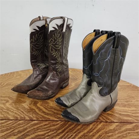 2 Pair of  Vintage Cowboy Boots - Sz 8 - 10