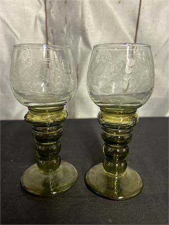 Vintage Set Of Two Glass Wine Goblets.