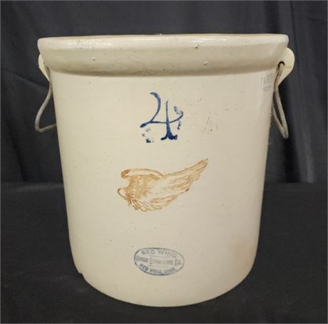 Antique Redwing 4 Gallon Crock