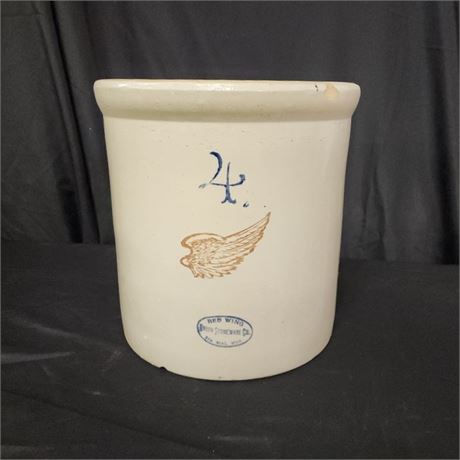 Antique Redwing 4 Gallon Crock