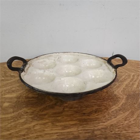 Vintage White Enamel Over Cast Iron 5 Cavity Pastry Pan