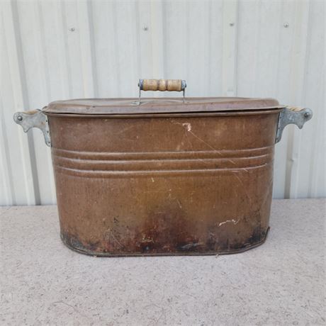 Nice Antique Copper Boiler w/ Lid & Wood Handles