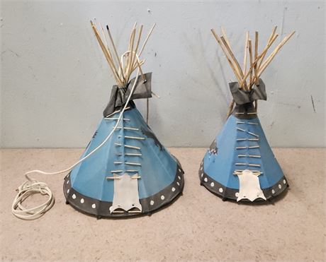 Hand Crafted Tepee Table Lamp & Painted Tepee