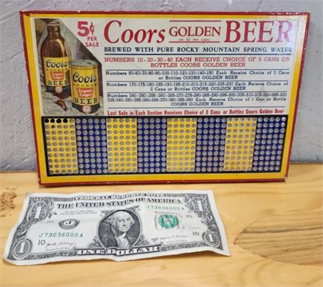 Vintage Coors Sales Punch Board