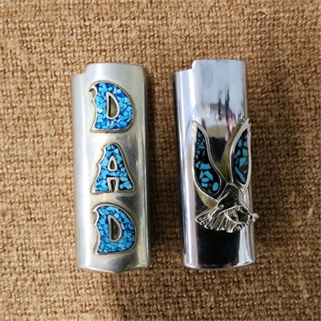 Inlaid "Dad" & Eagle Lighter Cover Pair