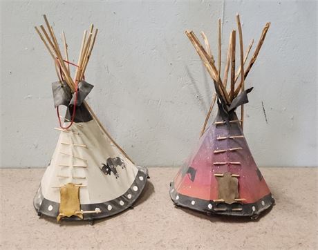 Hand Crafted NA Painted Tepee Pair