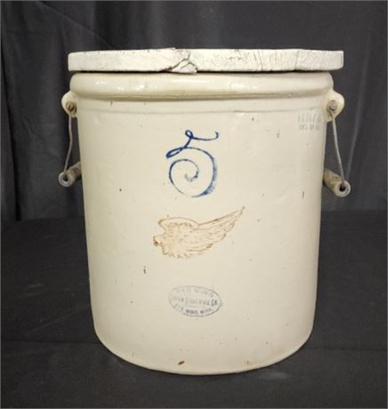 5 Gallon Redwing Crock w/ Wood Lid