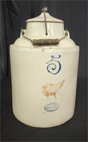 Antique 5 Gallon Redwing Canning Crock w/ Lock