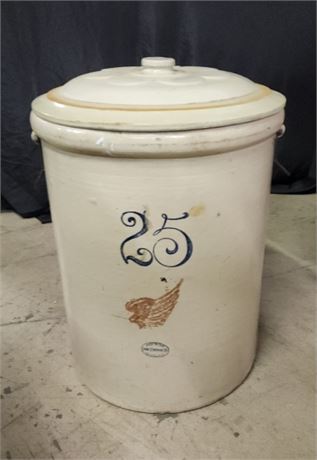 Antique 25 Gallon Redwing Crock w Lid