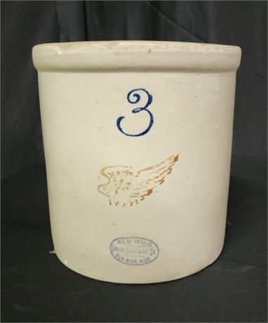 Antique 3 Gallon Redwing Crock