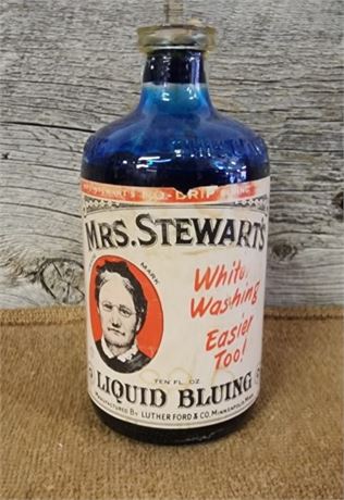 Antique Mrs. Stewarts Bluing Bottle w/ Contents