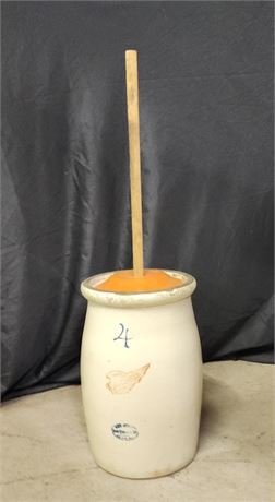 Antique 4 Gallon Redwing Stonware Churn