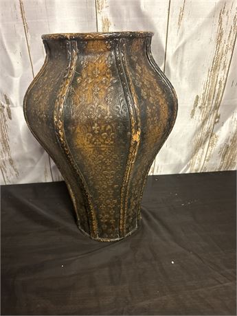 Tall Wooden Floor Vase With Fleur De Lis Design