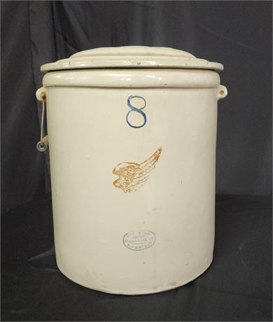 Antique 8 Gallon Redwing Crock w/ Lid