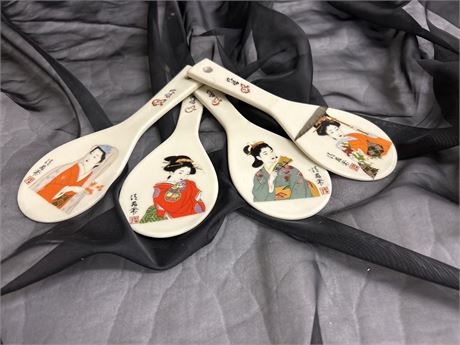 Set Of Four Japanese Ceramic Rice Spoons