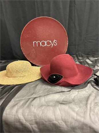 Fancy women’s hats with Macy’s hat case