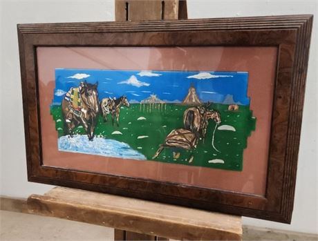 Framed Native American Painting - 25x16