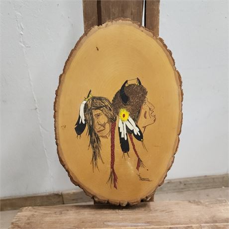 Signed Native American Original Painting on Wood by D. Wagner