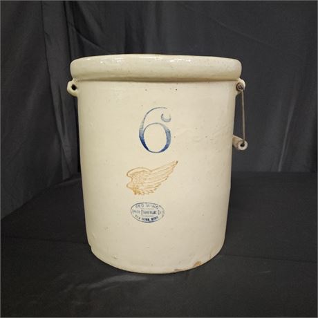 Antique Redwing 6 Gallon Crock