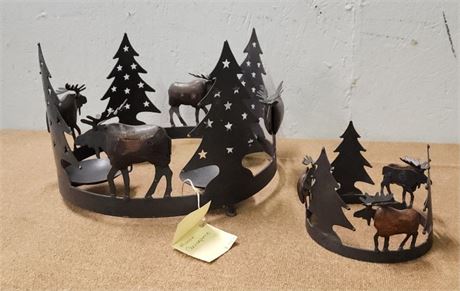 Nice Wood & Metal Moose/Cabin Style Candelabra Center Pieces