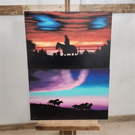 Native American Silhouette Painting Pair By Jeremy Johnson - 24x16