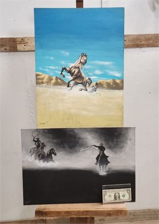 Native American Original Horse Wrangling Painting Pair by Jeremy Johnson 24x16