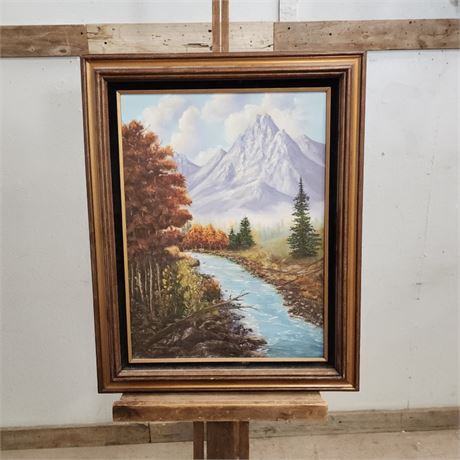 Framed Original Painting Mountains & Stream - 24x30