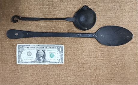 Antique Cast Iron Ladle & Spoon