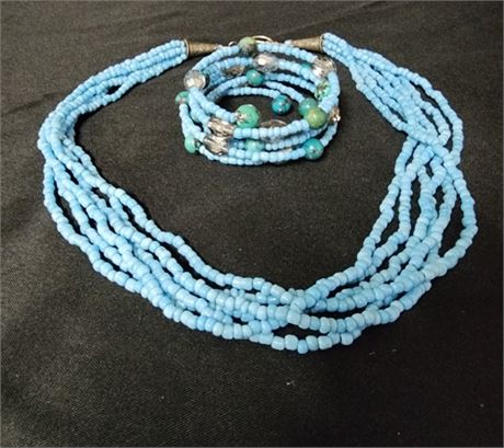 Beaded Strand Necklace & Bracelet Set