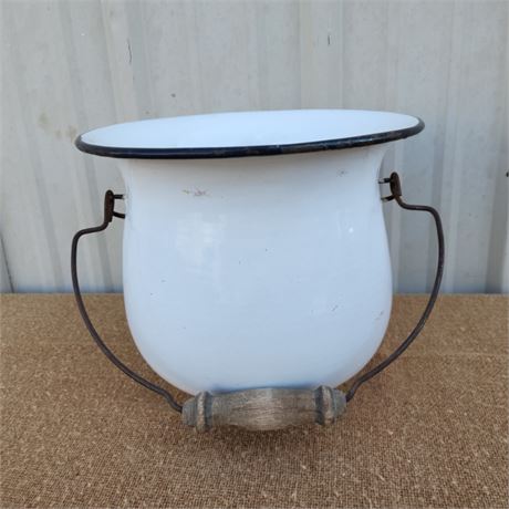 Antique Enamel Pot w/ Metal & Wood Handle