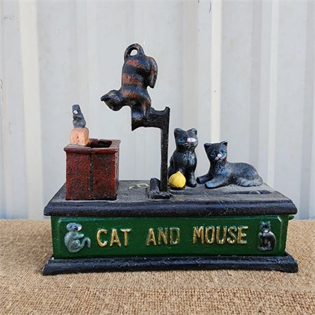 Antique Cast Iron Cat & Mouse Coin Bank