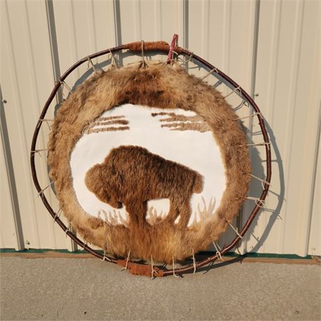 🕸️1978 Large Tanned Hide/Fur Dream Catcher by Frank W. Sheets - 32" Diameter