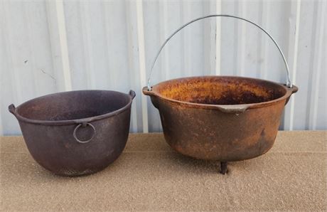 Weathered Antique Cast Iron Pot Pair