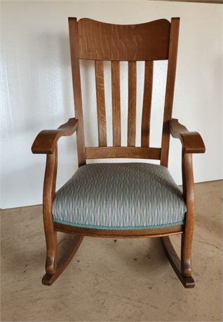 Antique Oak Upholstered Rocking Chair