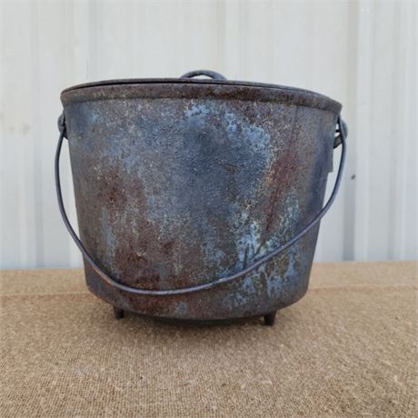 Primitive Over 100yr Old Footed Cast Iron Pot w/ Lid