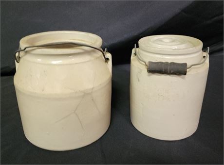 2 Stoneware Jars (one with lid)