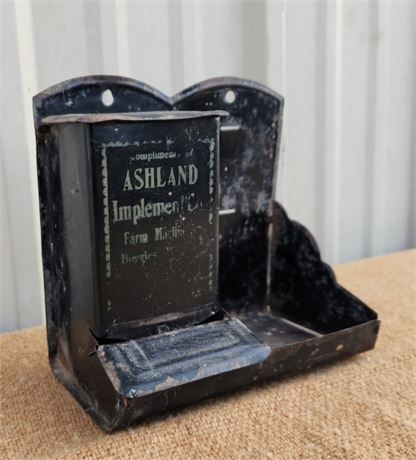 😲Ashland, MT Antique Implement  Co. Match Holder Advertising Piece