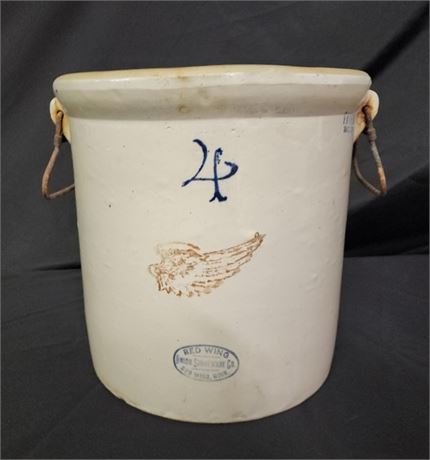 Antique 4 Gallon Redwing Crock