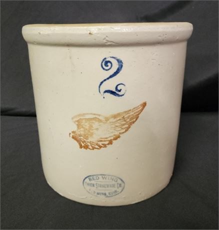 Antique 2 Gallon Redwing Crock