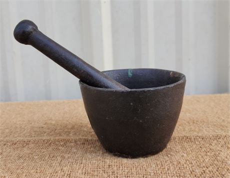 Antique Cast Iron Mortar & Pestle