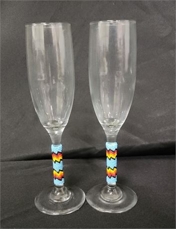 Beaded Stem Champagne Glass Pair