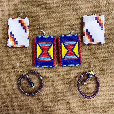 Beaded Earring Trio ...2 0n Buckskin