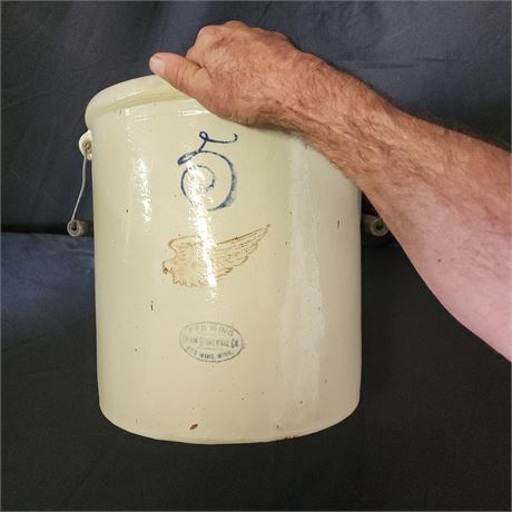 Antique five gallon red wing crock