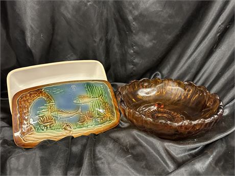 Amber Bowl and Fishing Casserole Dish