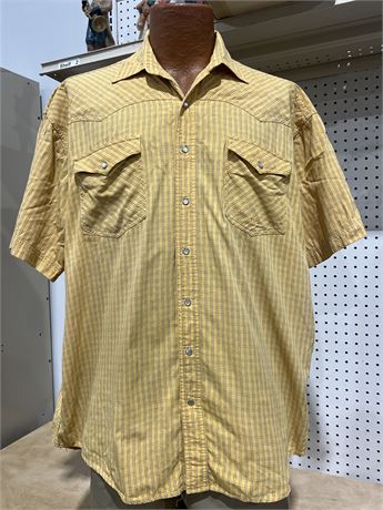 Men’s Size XL Roper Yellow Plaid Pearl Snap Short Sleeve Western Button Up Shirt