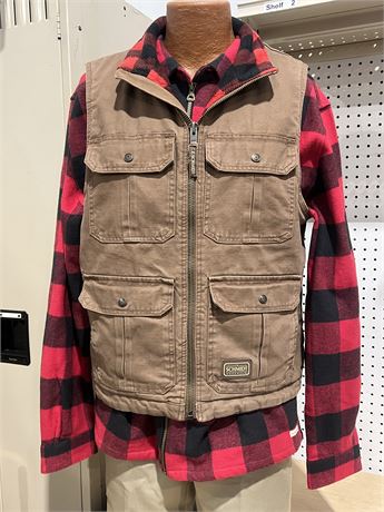 Men’s L Schmidt Brown Canvas Flannel Lined Full Zip Workwear Vest