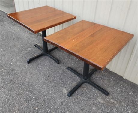 Wood Top Table Pair w/ Cast Iron Bases - 30x30 (one cracked top)