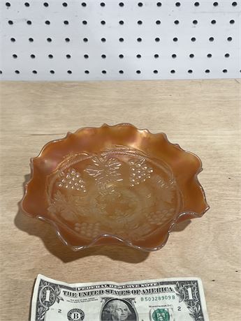 Vintage Iridescent Amber Carnival Glass Scalloped Dish